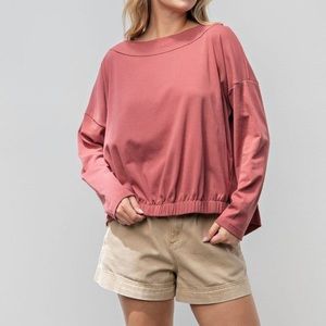 Open back long sleeve, relaxed fit top by Easel